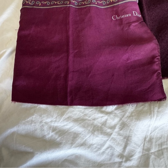 Vintage Christian Dior Silk Wool Paisley Scarf Burgundy - Picture 3 of 7